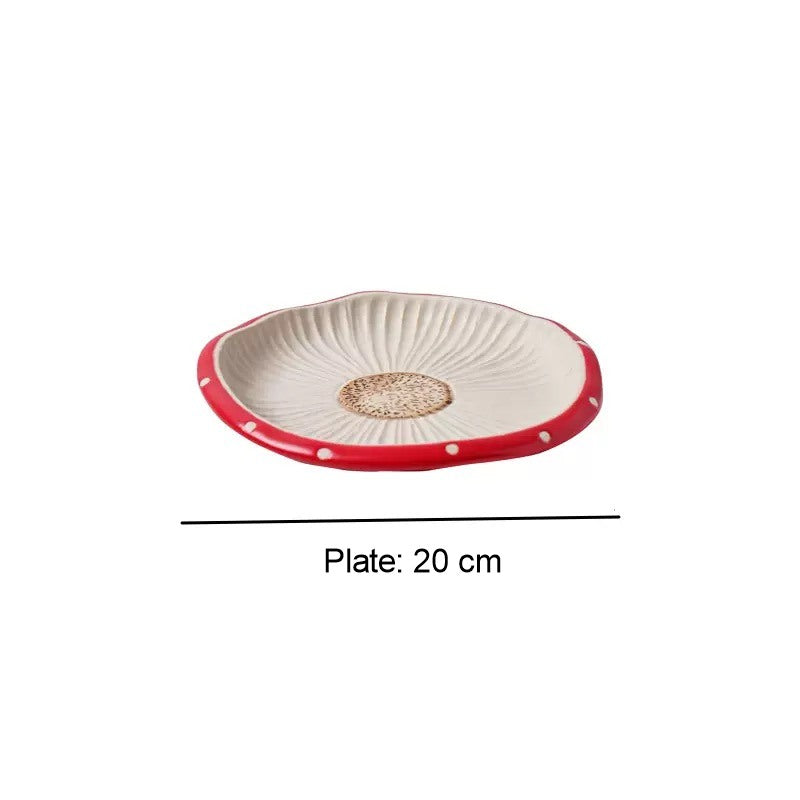 Red Mushroom Ceramic Tableware - Round Dessert Plate