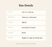panda side handle tea set size details