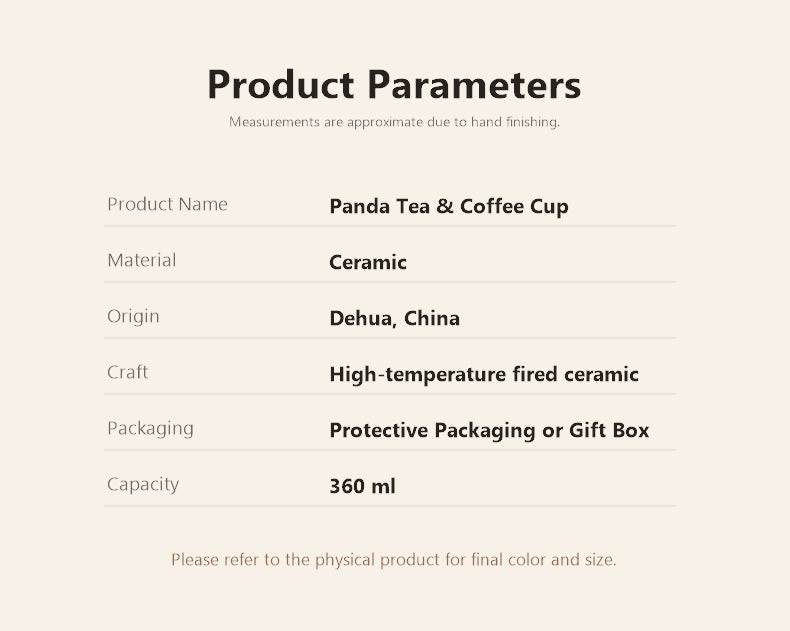 panda tea coffee cup product parameters