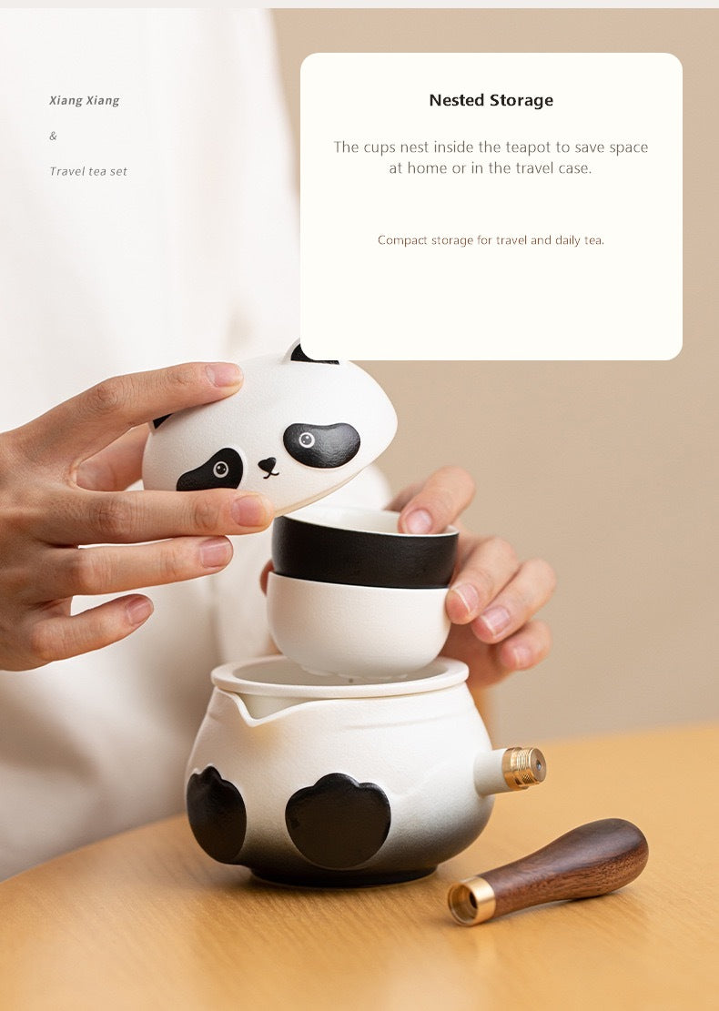 panda side handle tea set nested storage