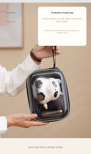 panda side handle tea set travel case