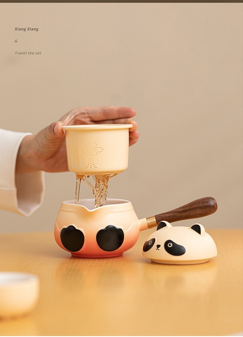 panda side handle tea set filter lift