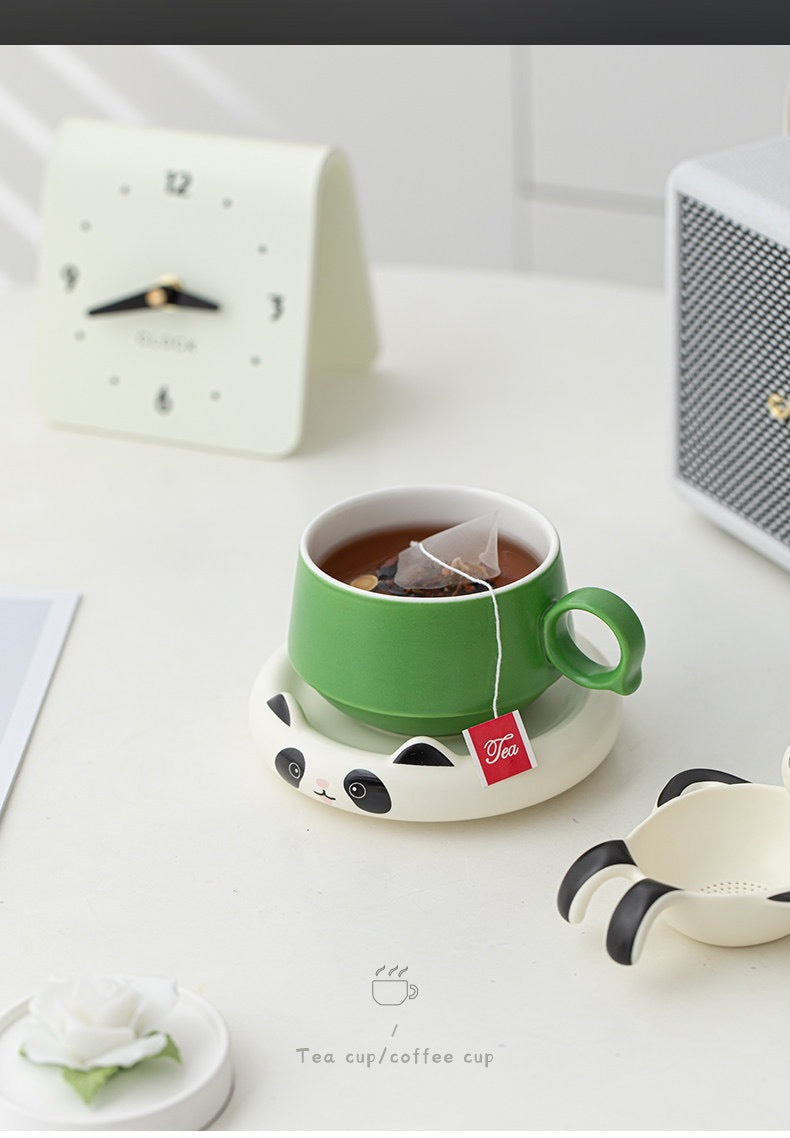 bathing panda desk tea scene