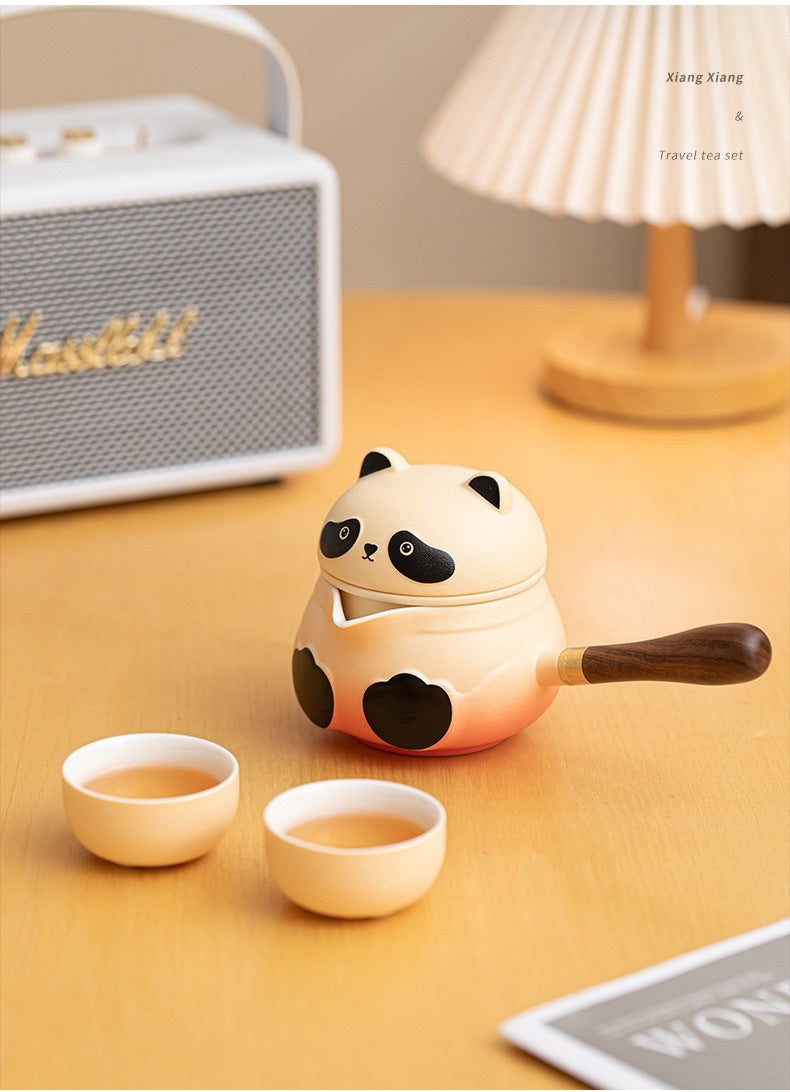 panda side handle tea set desk scene