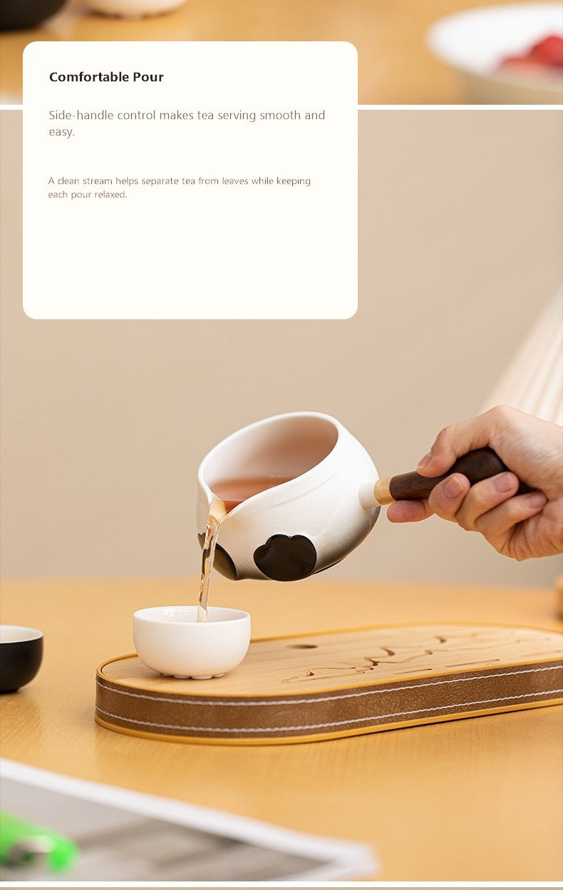 panda side handle tea set smooth pour