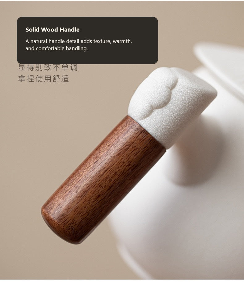panda tea coffee cup wood handle