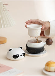 big head panda brewing cup tea lift