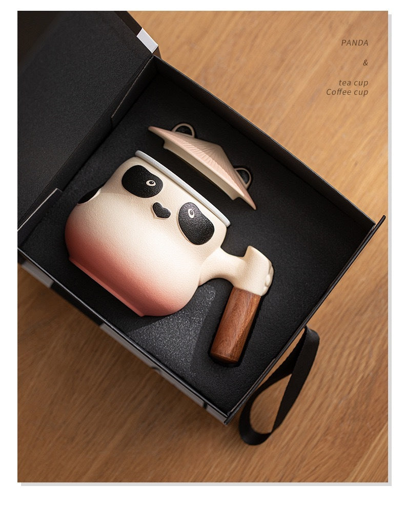 panda tea coffee cup open gift box