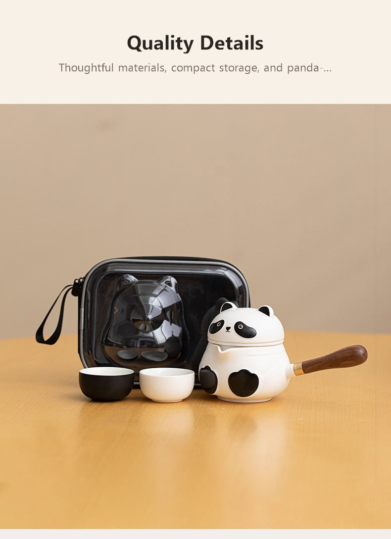 panda side handle tea set quality details