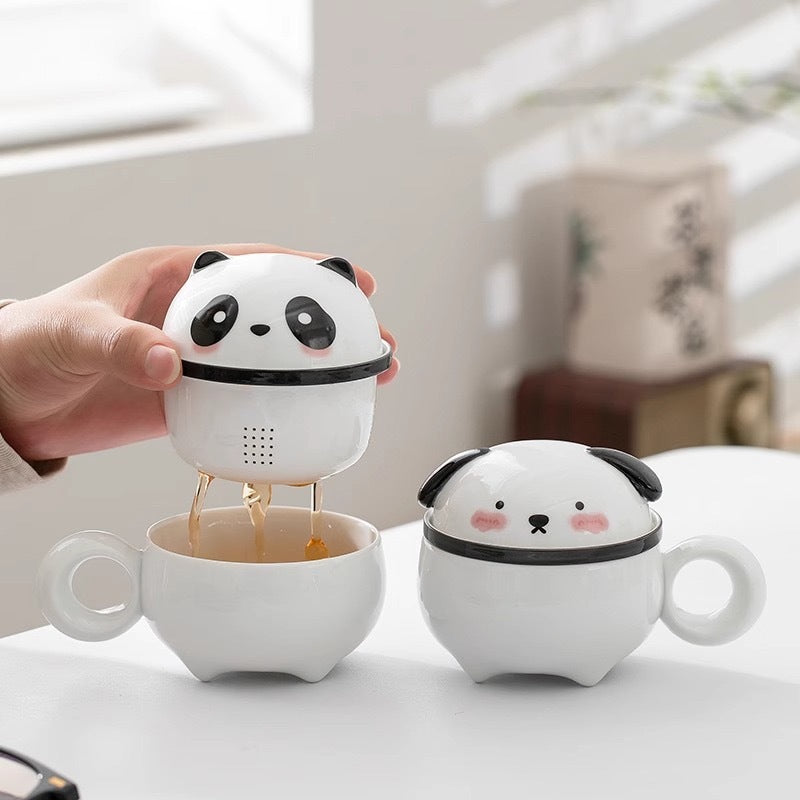 animal world brewing cup panda puppy scene