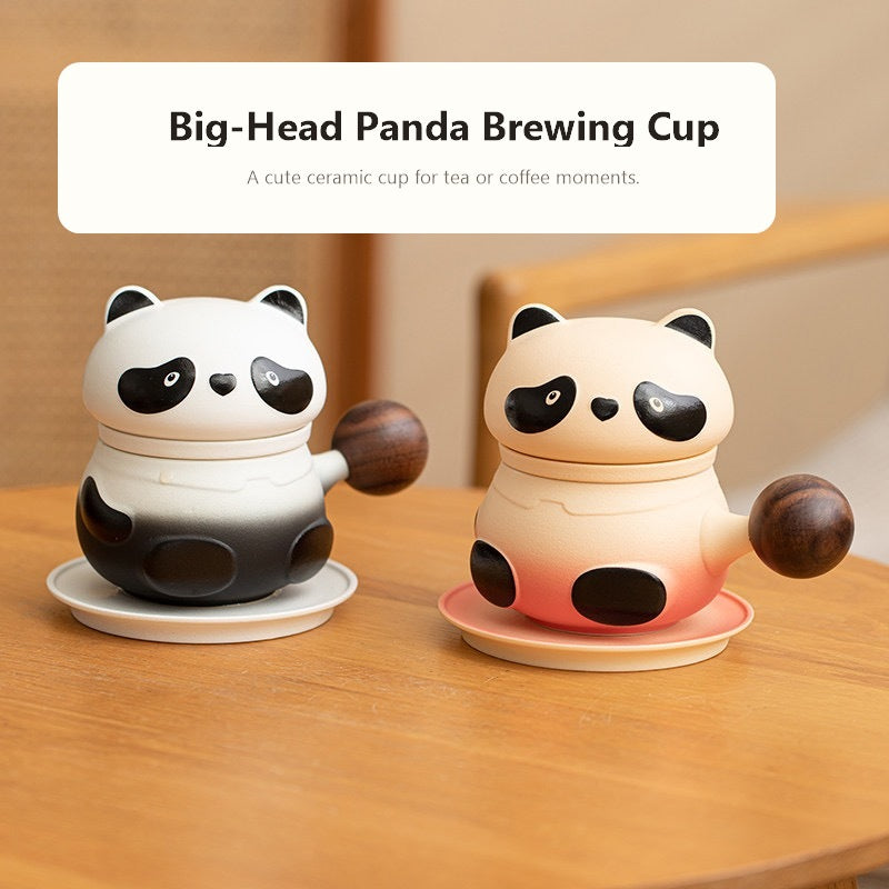 big head panda brewing cup pair display