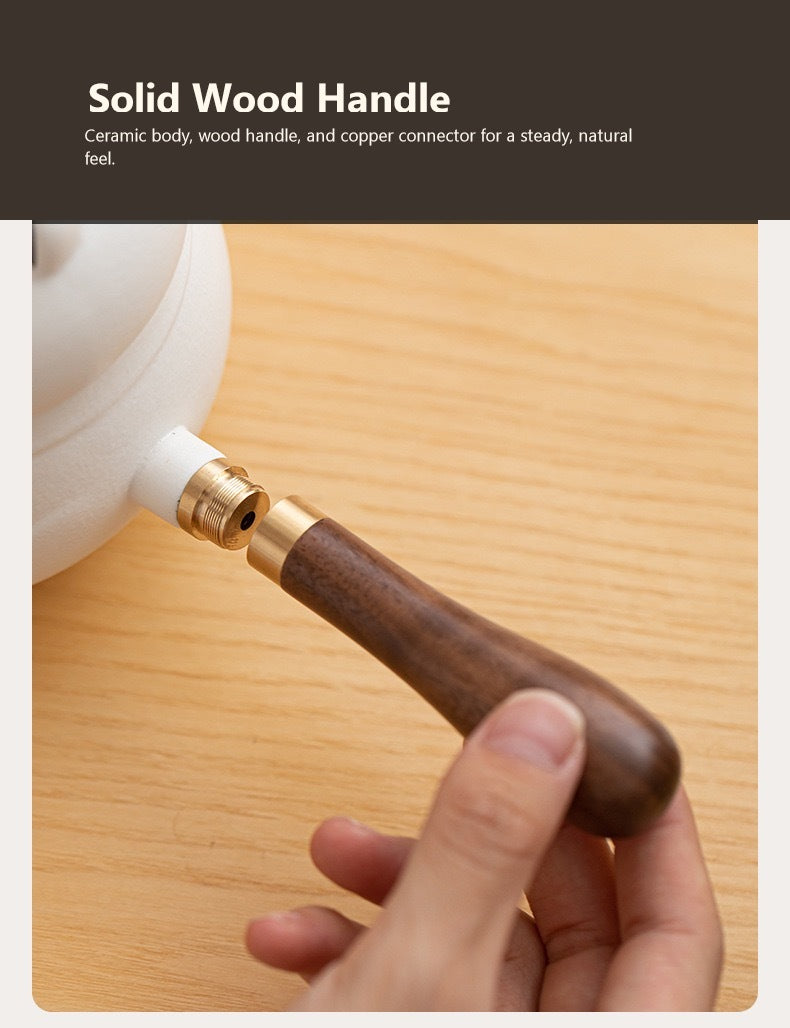 panda side handle tea set wood handle