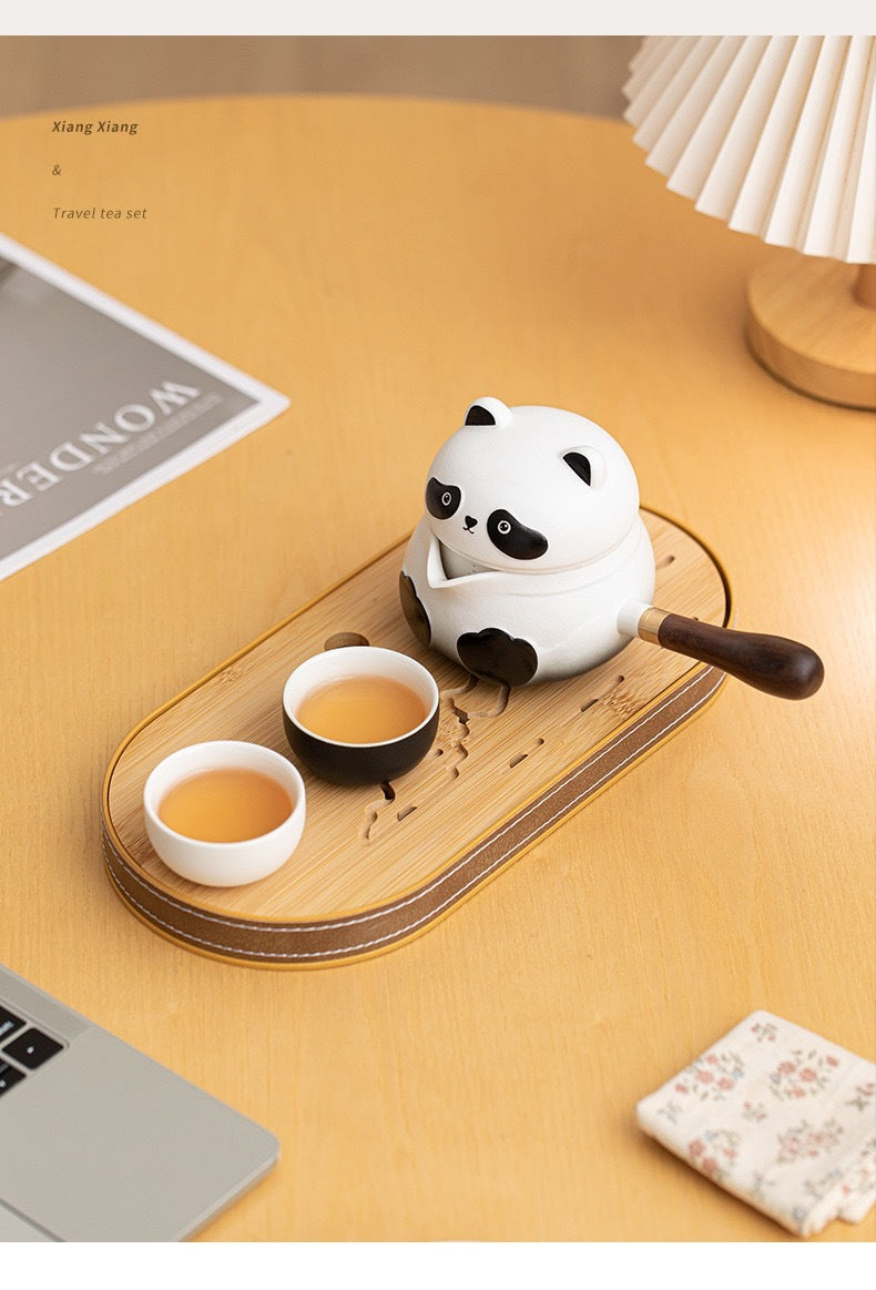panda side handle tea set top view