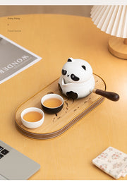 panda side handle tea set top view