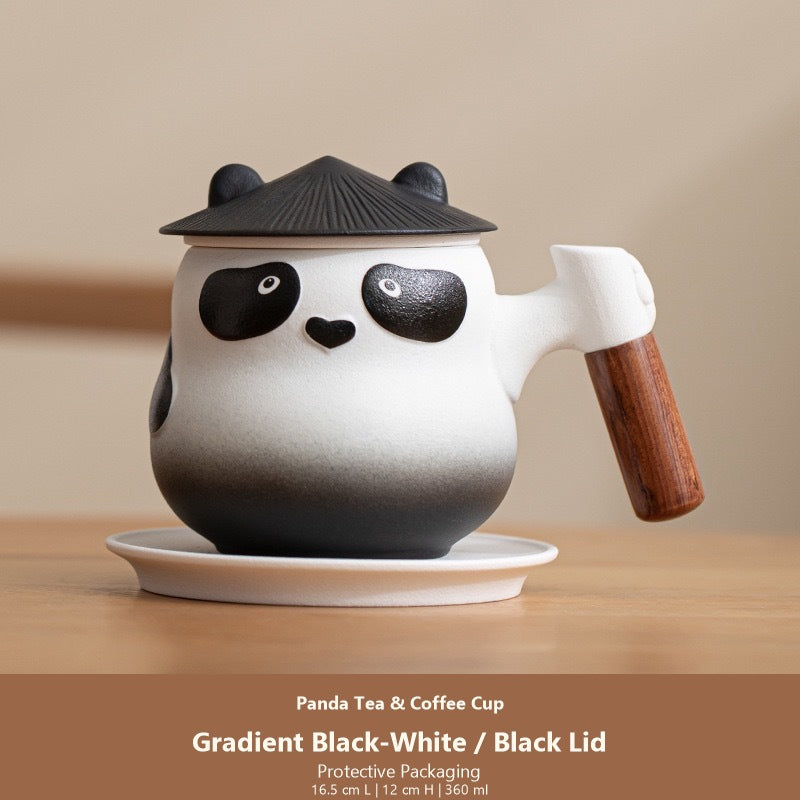panda tea coffee cup gradient black white black lid protective