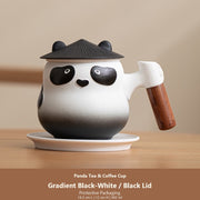 panda tea coffee cup gradient black white black lid protective