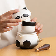 panda side handle tea set nested detail