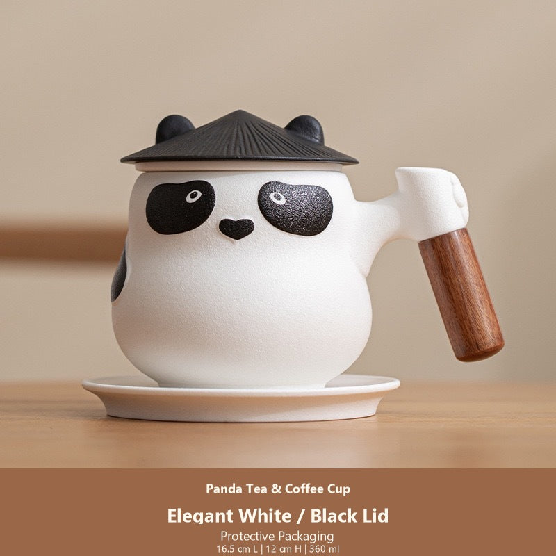 panda tea coffee cup elegant white black lid protective