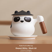 panda tea coffee cup elegant white black lid protective
