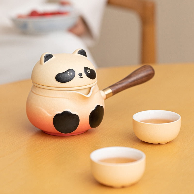 panda side handle tea set pink lifestyle