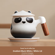 panda tea coffee cup gradient black white white lid protective