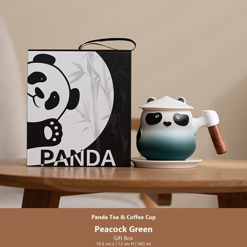 panda tea coffee cup peacock green gift box