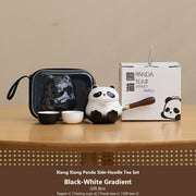 panda side handle tea set black white gift box