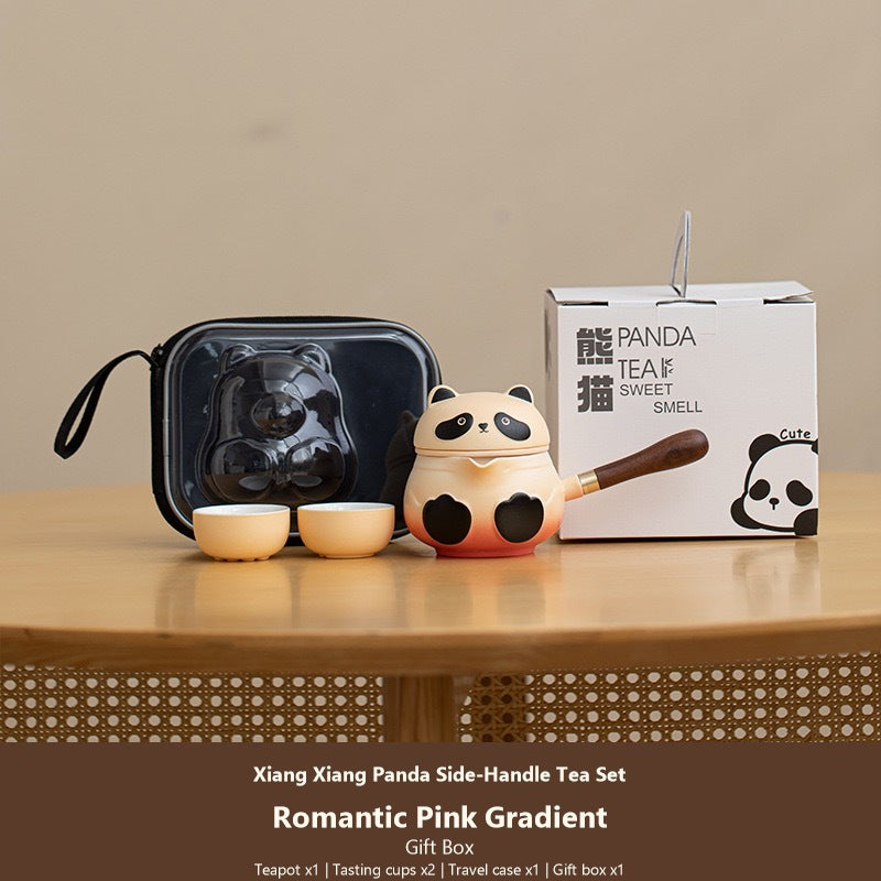 panda side handle tea set romantic pink gift box