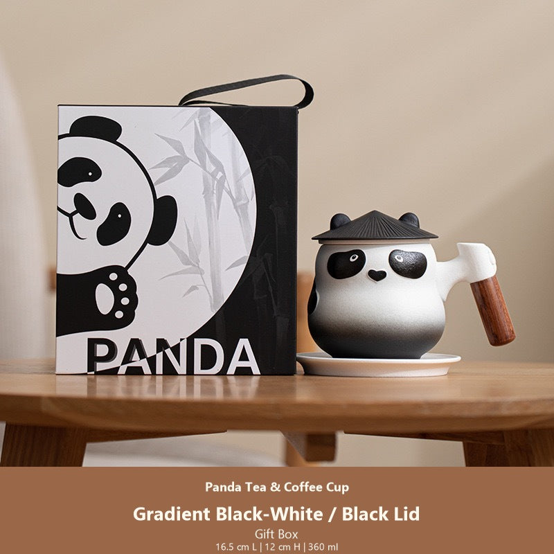 panda tea coffee cup gradient black white black lid gift box