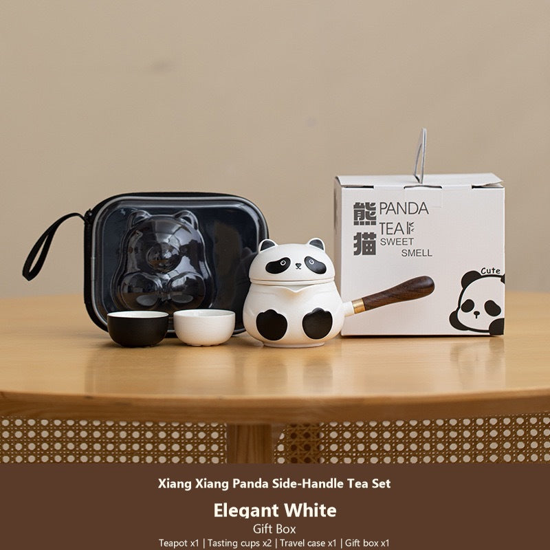 panda side handle tea set elegant white gift box