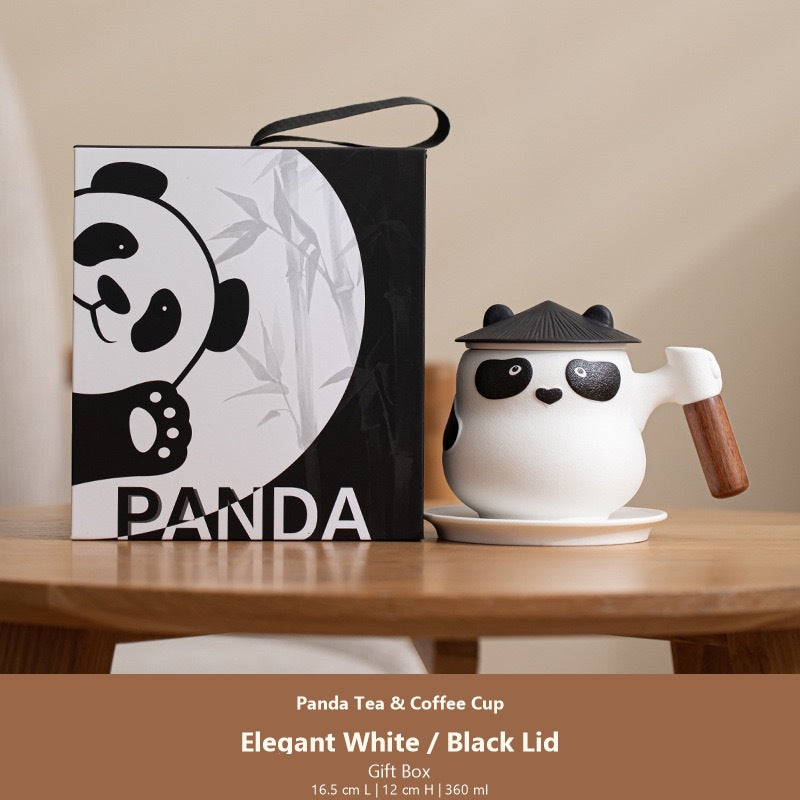 panda tea coffee cup elegant white black lid gift box