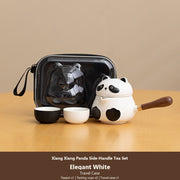 panda side handle tea set elegant white travel case