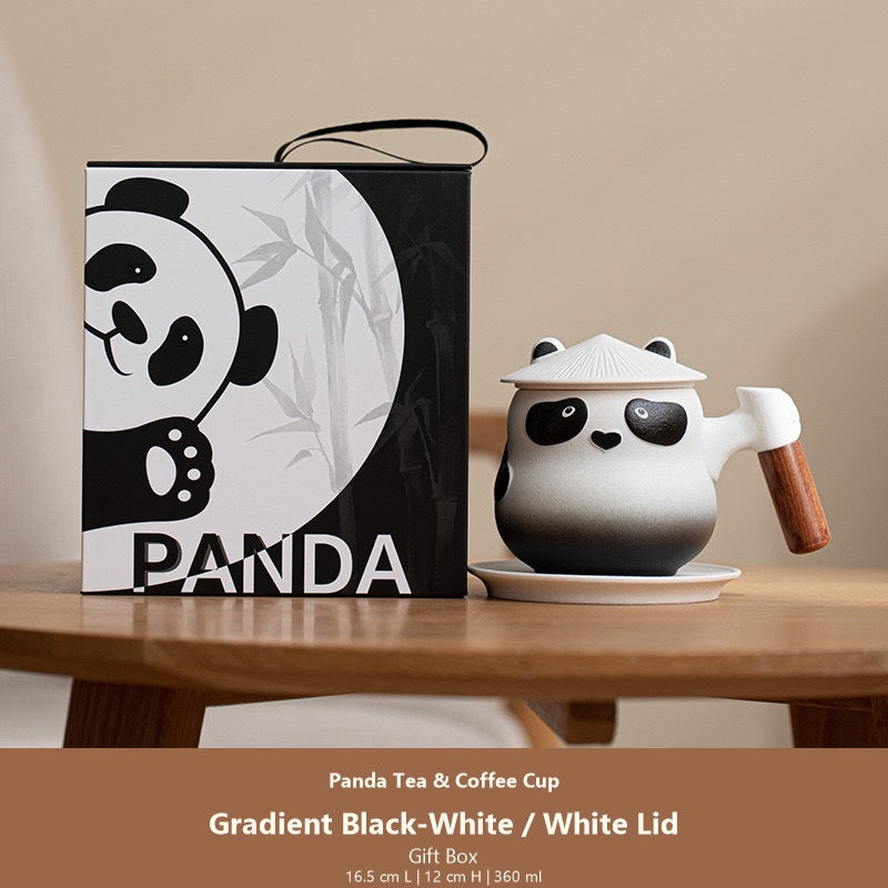 panda tea coffee cup gradient black white white lid gift box