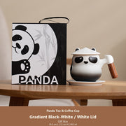 panda tea coffee cup gradient black white white lid gift box