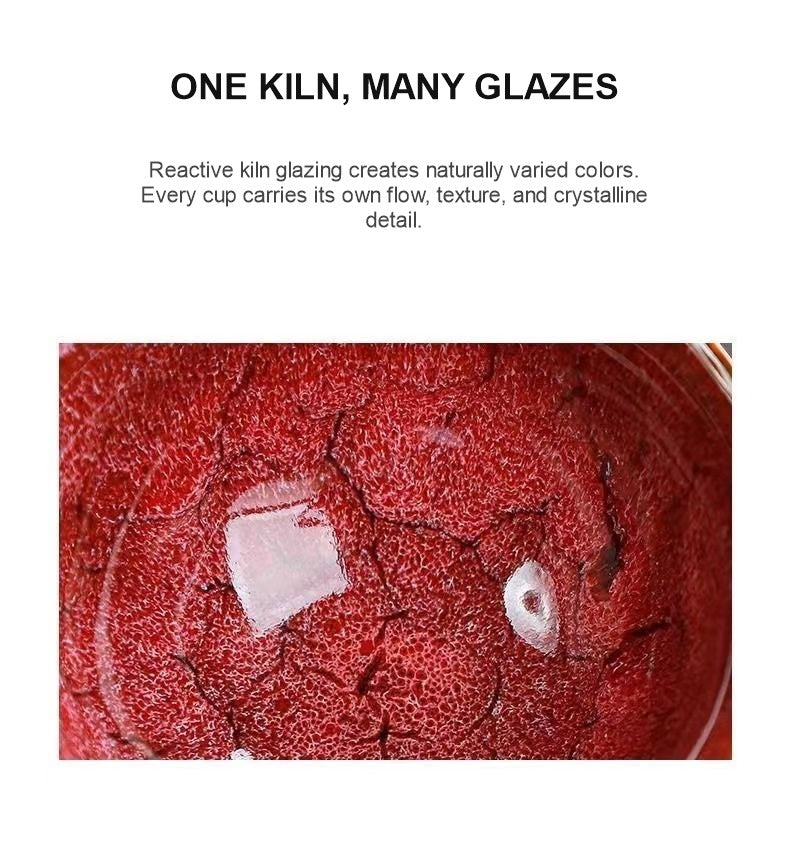 Reactive kiln glaze detail with English description