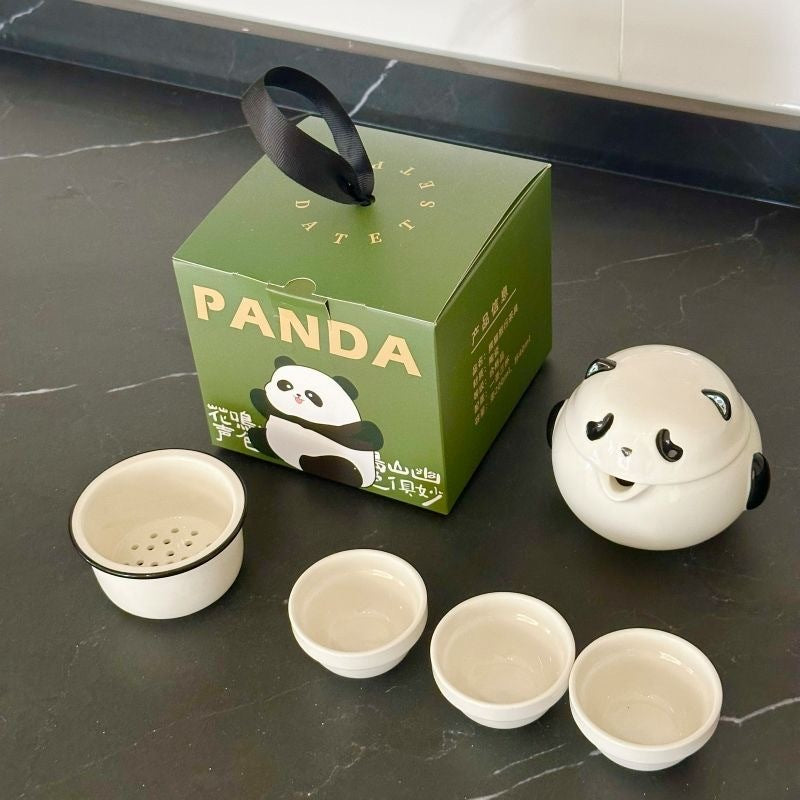 Panda travel teapot gift set with box and tasting cups