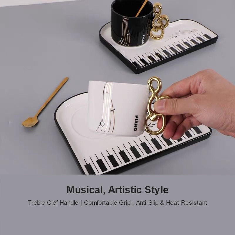 Piano Key Tea Cup musical style with anti-slip heat-resistant treble clef handle