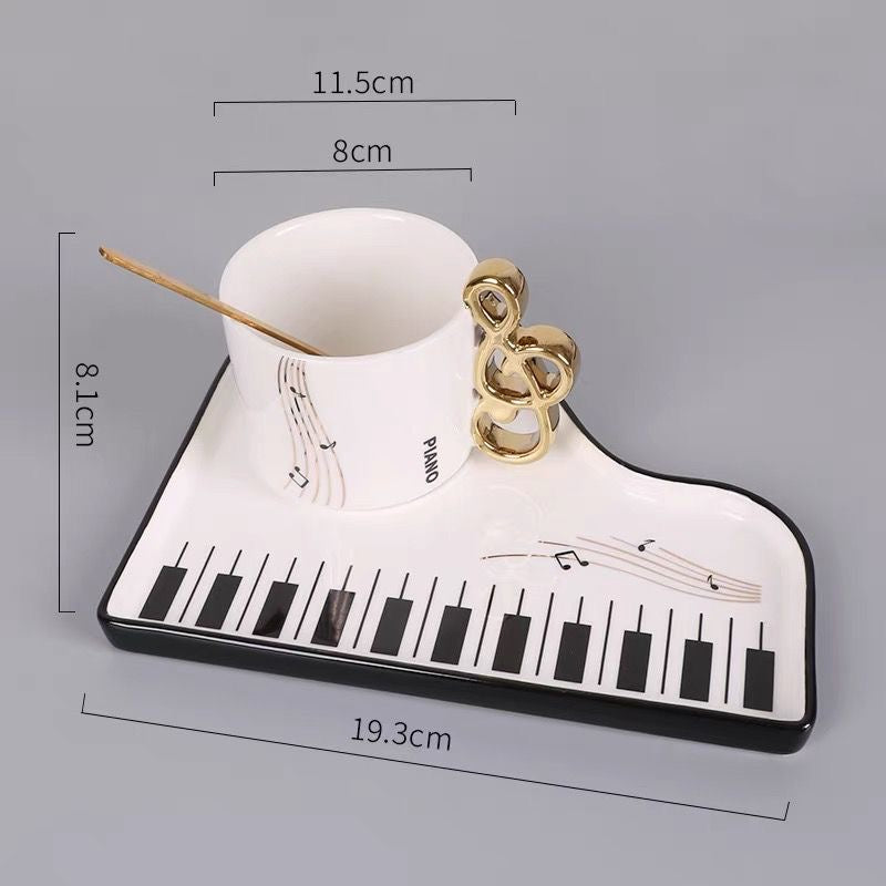 Piano Key Tea Cup size reference with cup and keyboard tray measurements