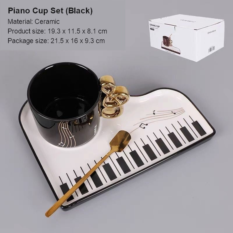 Black Piano Key Tea Cup set details with ceramic material and package size