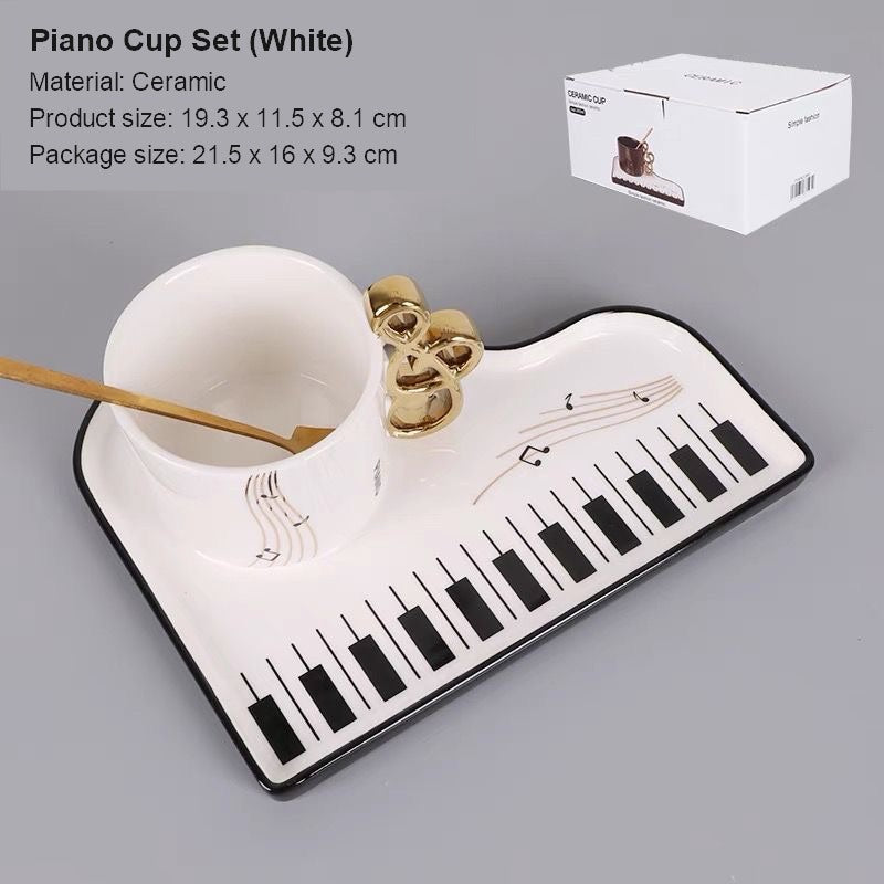 White Piano Key Tea Cup set details with ceramic material and package size