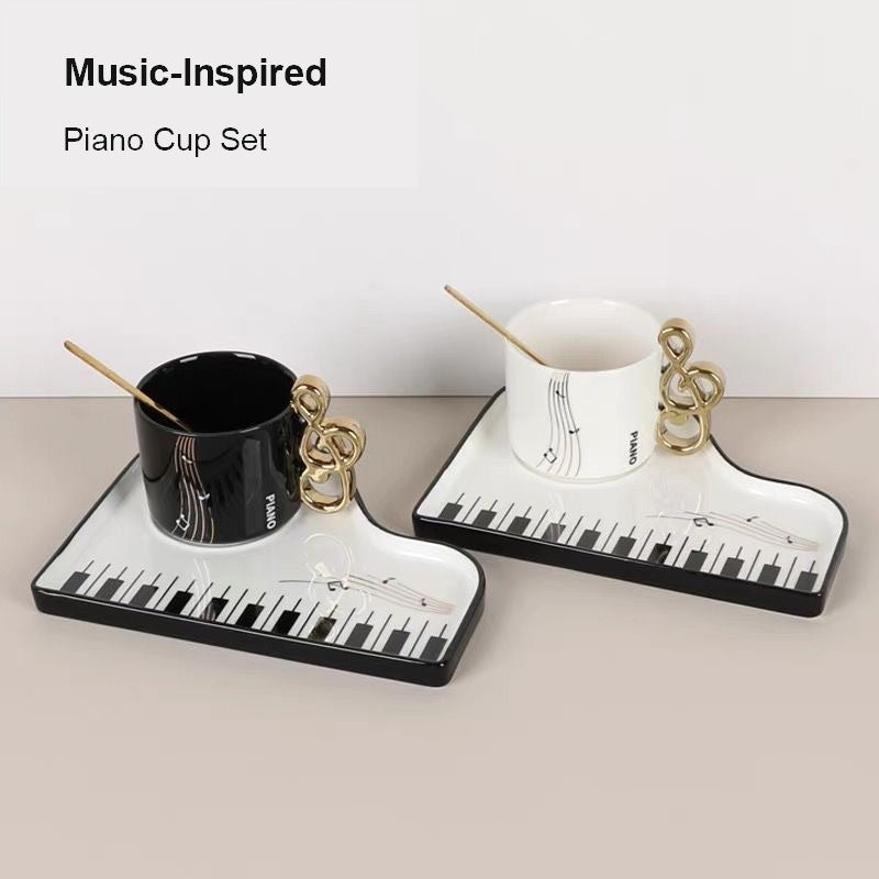 Black and white Piano Key Tea Cup set overview