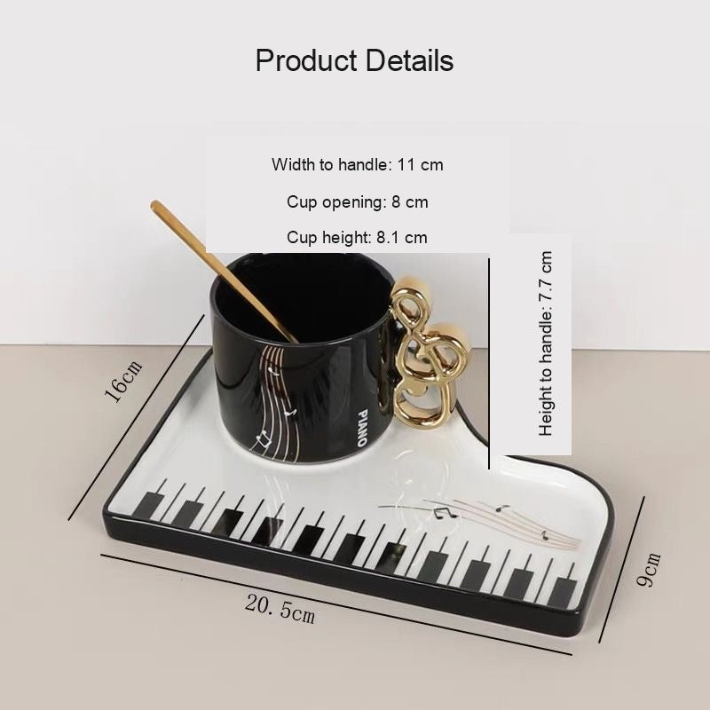 Piano Key Tea Cup product dimensions including cup opening and tray size