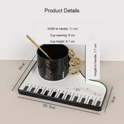 Piano Key Tea Cup product dimensions including cup opening and tray size