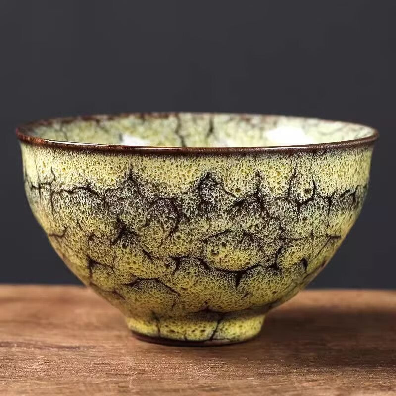 Close up of textured porcelain tea cup glaze