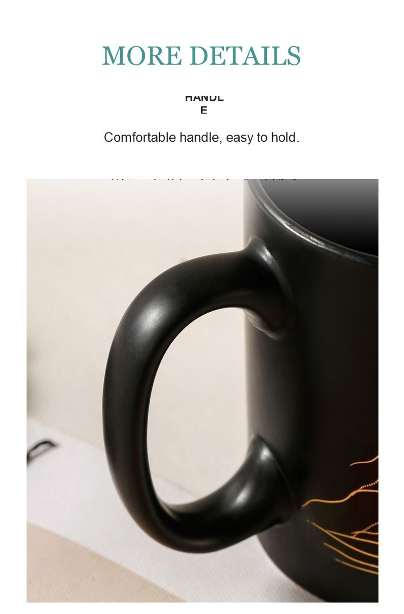 Comfortable handle detail on glossy ceramic mug