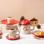 Red mushroom ceramic tableware collection with teapot cup saucer dessert stand and plate