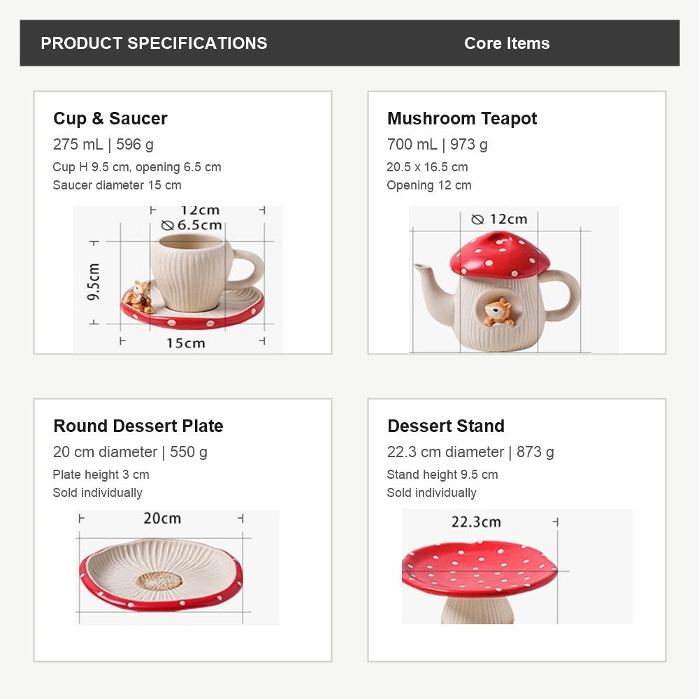 Red mushroom ceramic tableware core item specifications in English