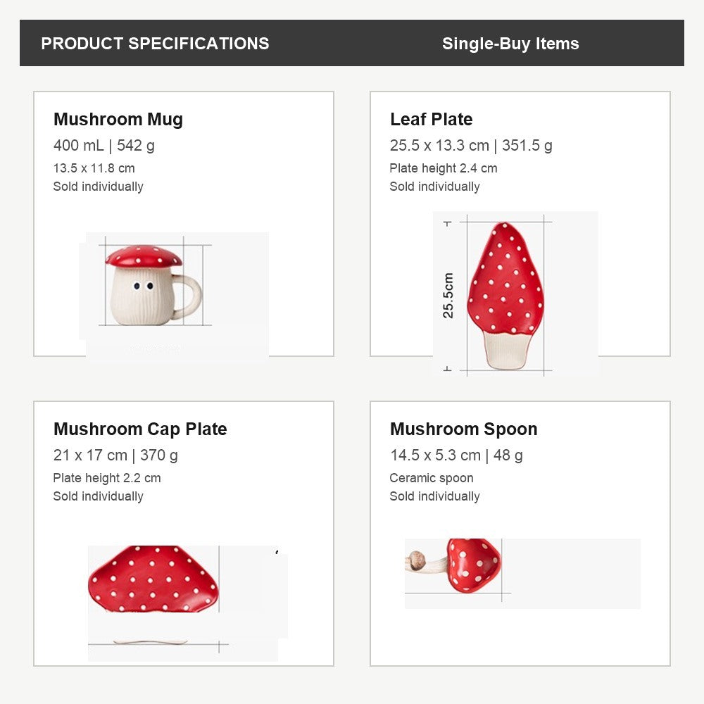 Red mushroom ceramic tableware single-buy item specifications in English