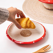 Red mushroom ceramic round dessert plate with pastry