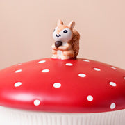 Red mushroom ceramic lid with squirrel detail
